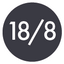 Rundes Icon mit der Aufschrift 18/8 auf dunkelgrauem Hintergrund.